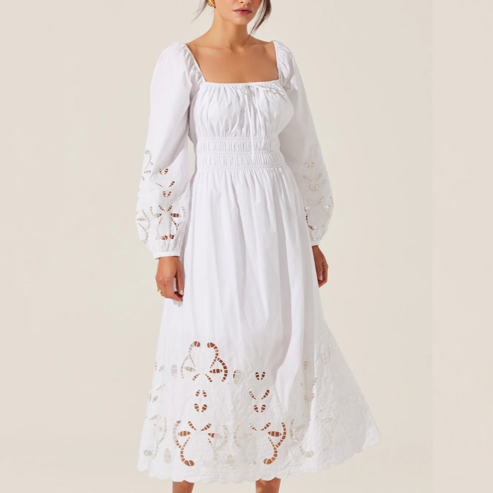 Astr White Long Sleeve Eyelet Dress